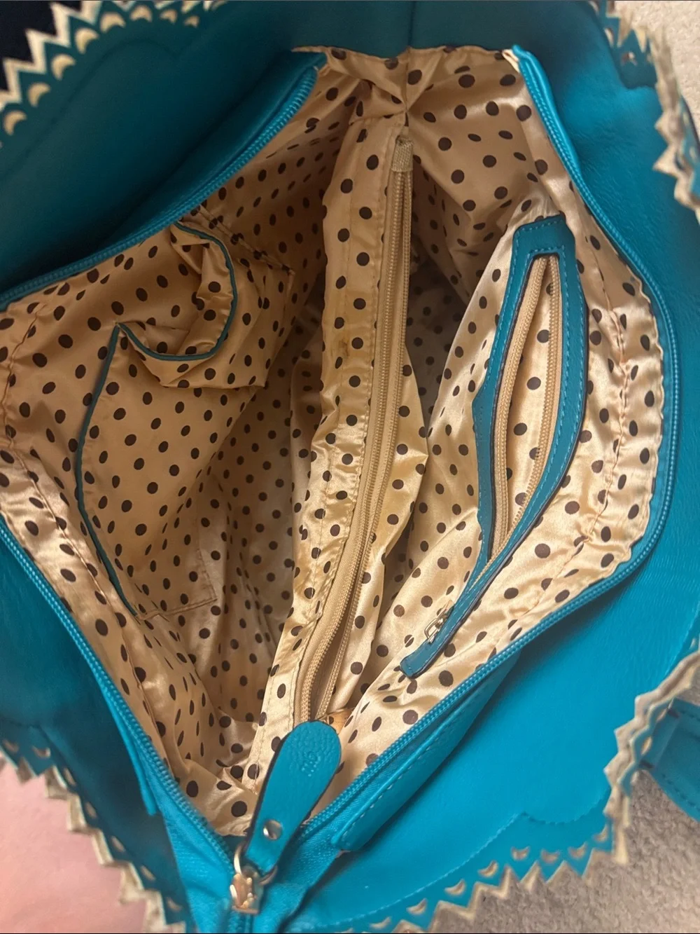 Melie Biiano Teal Perforated Tote with Gold Accents